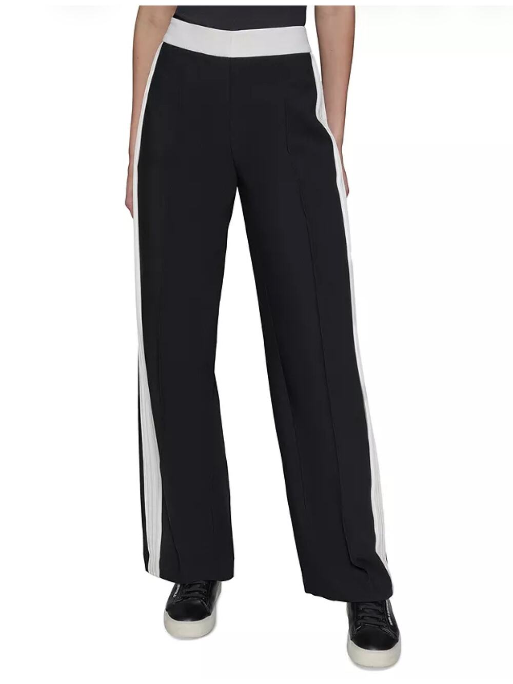 Karl Lagerfeld Paris Womens 10 Black White Contrast Trim Relaxed Fit Dress Pant